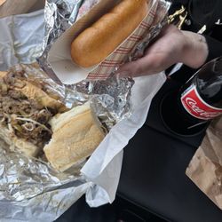 Philly Steak Subs - #1 the works, no lettuce or tomato, corn dog.
