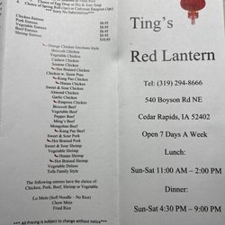 Ting's Red Lantern - Menu cover