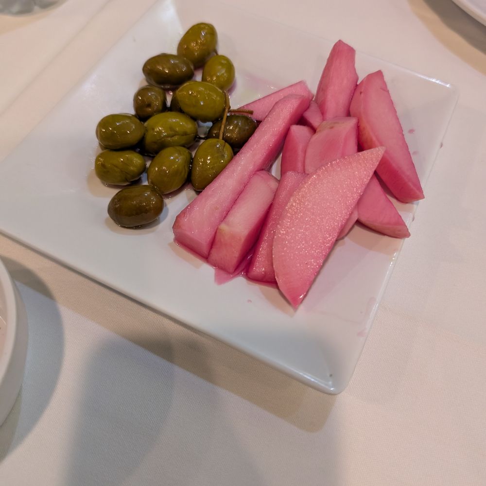 Beit Zaytoon - complimentary olives and pickled radish - Lebanese Near Me - West Hempstead, New York