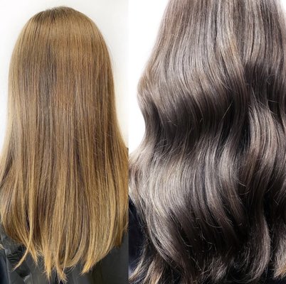 Color - All-Over Color
Price varies ・ 2 hr 30 min+
An All-Over Color service is a single-process color application from roots to ends, perfect for refreshing faded color, enhancing shine, deepening your current shade, or creating a rich, even result throughout your hair.

If you are transitioning from blonde or previously lightened hair to a darker shade, your hair may require a color fill before your final color is applied. Filling the hair replaces the warm underlying pigments that were removed during the lightening process, helping the final color appear richer, more even, and longer-lasting while reducing the risk of your color looking muddy, hollow, or fading unevenly.

Every formula is customized based on your hair’s current condition, color history, and desired result to ensure the healthiest hair possible and the most beautiful, long-lasting outcome.