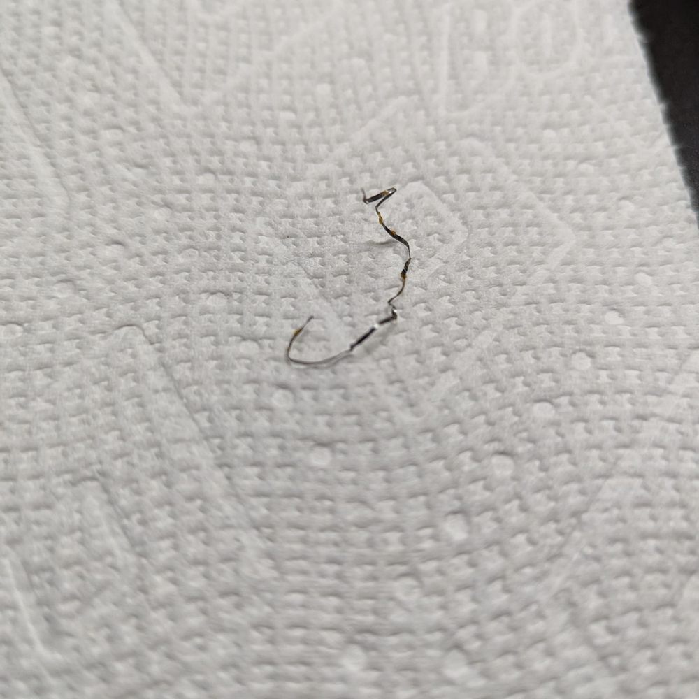Piece of metal from stainless steel scrubber Piece of metal from stainless steel scrubber