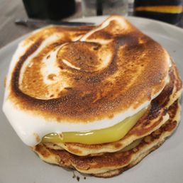 Lemon curd pancakes with torched meringue Lemon curd pancakes with torched meringue