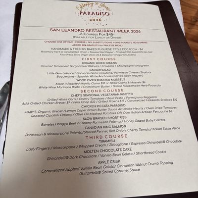 Menu photo 1 Paradiso Restaurant San Leandro, CA Menu photo 1 Paradiso Restaurant San Leandro, CA