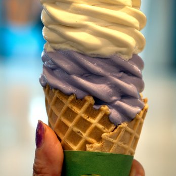 Matcha Cafe Maiko - Peach Oolong (top) and Ube (bottom): $9.80 with tax. Swirl unavailable as flavors come from separate machines. - Ice Cream & Frozen Yogurt Near Me - Flushing, New York