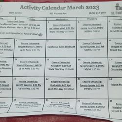 March Activity Calendar