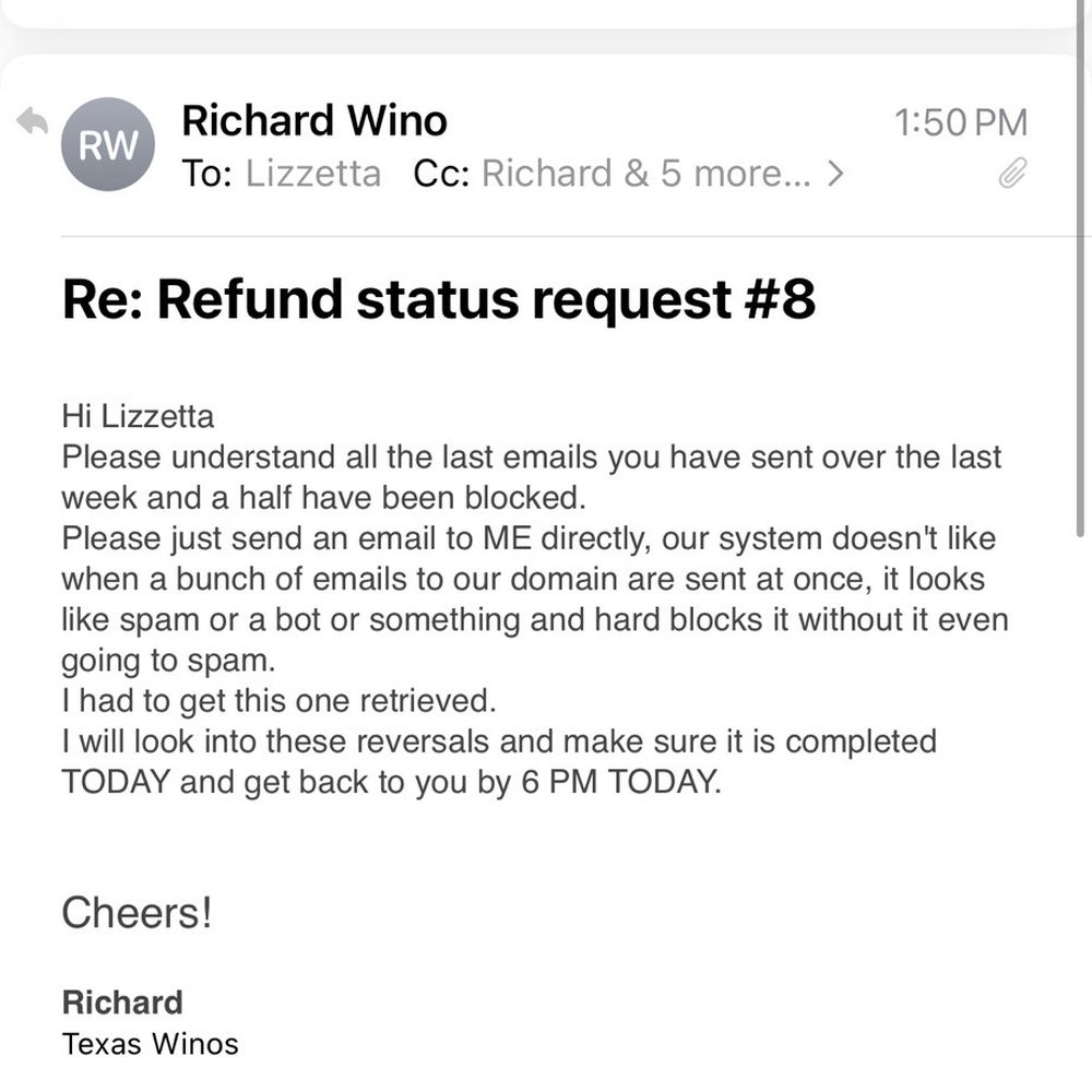 Texas Winos - Update : no refund processed yet Finally contacted back, stated he blocked me and did not keep world on resolving by 6pm yesterday - Tours Near Me Texas Winos - Update : no refund processed yet Finally contacted back, stated he blocked me and did not keep world on resolving by 6pm yesterday - Tours Near Me