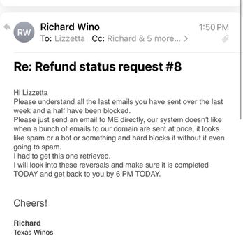 Texas Winos - Update : no refund processed yet Finally contacted back, stated he blocked me and did not keep world on resolving by 6pm yesterday - Tours Near Me Texas Winos - Update : no refund processed yet Finally contacted back, stated he blocked me and did not keep world on resolving by 6pm yesterday - Tours Near Me