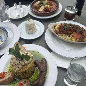 Cafe Gitane - Front: Moroccan Couscous, R: Mac & cheese, Back: Spicy Organic Meatballs - Moroccan Near Me - Brooklyn, New York Cafe Gitane - Front: Moroccan Couscous, R: Mac & cheese, Back: Spicy Organic Meatballs - Moroccan Near Me - Brooklyn, New York