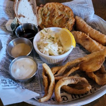 The Hale House - The Fish Monger (cod, perch, and bluegill) with potato pancakes - Sports Bars Near Me - Hales Corners, Wisconsin