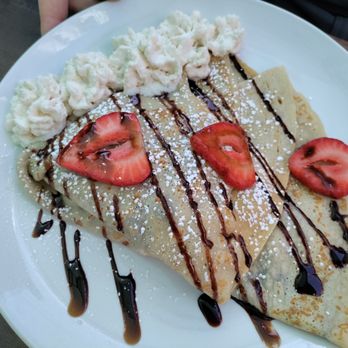 Le Palais Sucre - Delicious! Sweet Fraise crepe with strawberries and nutella with chocolate syrup and powdered sugar. $15 - Creperies Near Me - Pleasanton, California Le Palais Sucre - Delicious! Sweet Fraise crepe with strawberries and nutella with chocolate syrup and powdered sugar. $15 - Creperies Near Me - Pleasanton, California