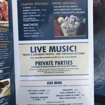 Riverside Marina - Menu as of July 2018 - American Near Me - Dayton, Kentucky