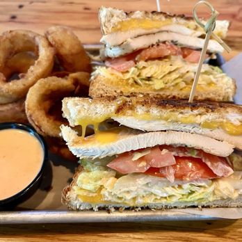 Our Bar - Chicken Sandwich with onion rings (+$3) - Bars Near Me - Reno, Nevada Our Bar - Chicken Sandwich with onion rings (+$3) - Bars Near Me - Reno, Nevada