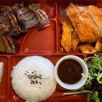 Sushi Today - Bento Box w/ Salad, Rice, Chicken Katsu, BBQ Short Ribs "Kalbi," & Two California Rolls (Not Pictured: Miso Soup) - Sushi Bars Near Me - Renton, Washington Sushi Today - Bento Box w/ Salad, Rice, Chicken Katsu, BBQ Short Ribs "Kalbi," & Two California Rolls (Not Pictured: Miso Soup) - Sushi Bars Near Me - Renton, Washington