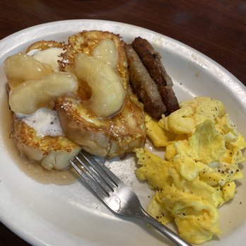 Village Inn - This was a build your own! Eggs, French toast, cinnamon apples and turkey sausage links on the Side with  Country Potatoes - Breakfast & Brunch Near Me - Bentonville, Arkansas