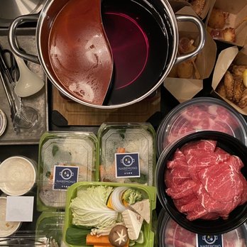 Nabemono Shabu Shabu - Shabu Kit For 2 (except I got 3 kits). Sukiyaki and spicy pork bone broth. - Japanese Near Me - Alhambra, California