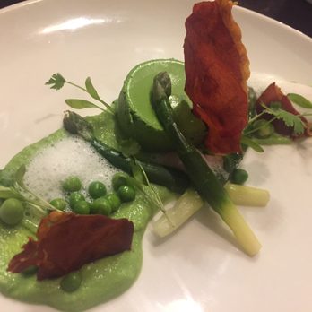 The Magnum Restaurant and Bar - Green garlic panna cotta with pea purse and bacon and some kind of foam. - Pubs Near Me - Edinburgh, EDH