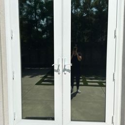 View from outside with reflective film installed on the interior for privacy
