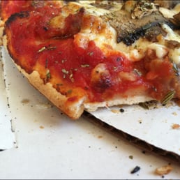 Think crust with sausage and mushrooms. Think crust with sausage and mushrooms.