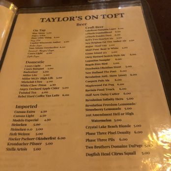 Taylors On Toft - Menu - Cocktail Bars Near Me - Antioch, Illinois Taylors On Toft - Menu - Cocktail Bars Near Me - Antioch, Illinois