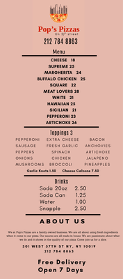 Menu photo 1 Pop's Pizza New York, NY