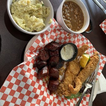 Buford’s BBQ - Order of catfish, links, potato, salad, baked beans and links - Barbeque Near Me - Antioch, California Buford’s BBQ - Order of catfish, links, potato, salad, baked beans and links - Barbeque Near Me - Antioch, California