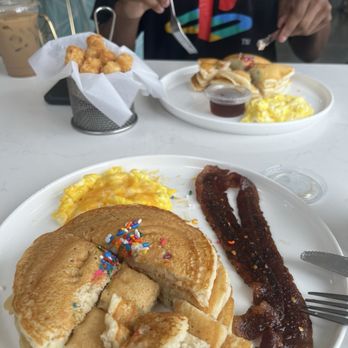 Bites & Bashes Cafe - All American breakfast with pancakes, candied bacon and eggs - Cafes Near Me - Lomita, California Bites & Bashes Cafe - All American breakfast with pancakes, candied bacon and eggs - Cafes Near Me - Lomita, California