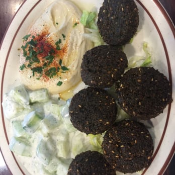 Mediterranean Grill House - Falafel plate w/cucumber & hummus. Other options available for this plate - Middle Eastern Near Me - Mountain View, California