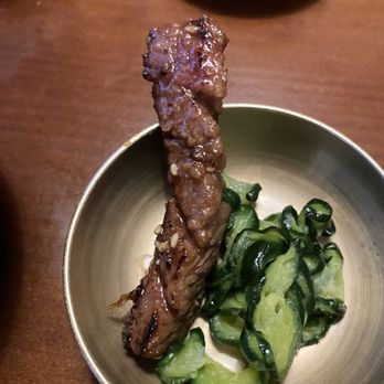 Kunjip Tofu - One piece of grilled Wagyu Galbi with cucumber salad - Korean Near Me - Mountain View, California Kunjip Tofu - One piece of grilled Wagyu Galbi with cucumber salad - Korean Near Me - Mountain View, California