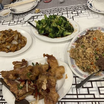 Shan Shan Low Restaurant - Salt and pepper pork chop, fried rice, garlic chicken, and broccoli in oyster sauce. - Chinese Near Me - Concord, California