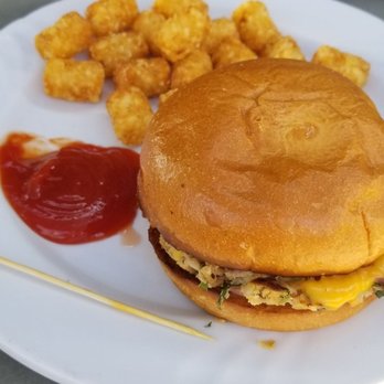 The Shed - Veggie burger with avacado and cheddar cheese and tots - American Near Me - Boise, Idaho