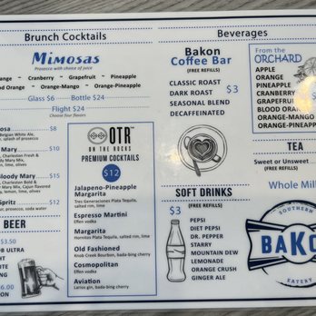 Bakon Southern Eatery - Drink menu - Breakfast & Brunch Near Me - Chapin, South Carolina