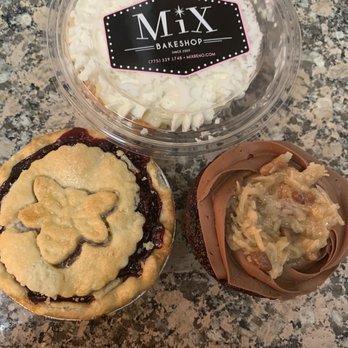 Mix Bakeshop - 4" Jumbleberry Cutie Pie, banana cream pie and German Chocolate Cupcake - Bakeries Near Me - Reno, Nevada Mix Bakeshop - 4" Jumbleberry Cutie Pie, banana cream pie and German Chocolate Cupcake - Bakeries Near Me - Reno, Nevada