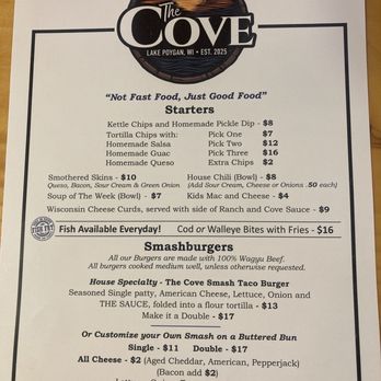 The Cove - Menu - Bars Near Me - Winneconne, Wisconsin