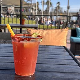 Patio seating drinking my heavy tomato juice filled michelada Patio seating drinking my heavy tomato juice filled michelada
