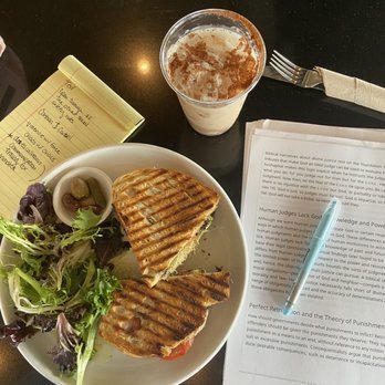 Cafe Smitten - Vegan Portobello(to die for), Chai tea latte iced, and my homework:) - Breakfast & Brunch Near Me - Bakersfield, California