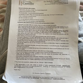 Dr. Rodolfo Castillo - Full instructions given to me from Tina Munoz per Dr Castillo - Cosmetic Surgeons Near Me - Tijuana, BCN Dr. Rodolfo Castillo - Full instructions given to me from Tina Munoz per Dr Castillo - Cosmetic Surgeons Near Me - Tijuana, BCN