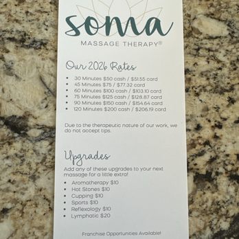 Soma Massage Therapy - Current rates and upgrades - Massage Near Me - Denton, Texas Soma Massage Therapy - Current rates and upgrades - Massage Near Me - Denton, Texas