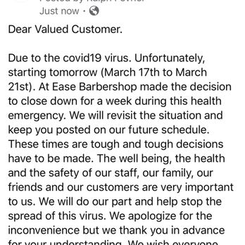 At Ease Barber Shop - Stay safe everyone - Barbers Near Me - Quincy, Massachusetts
