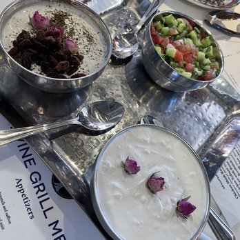 Irvine Grill - Maast o mousir, maast o khiar, and salad shirazi platter - Mediterranean Near Me - Irvine, California Irvine Grill - Maast o mousir, maast o khiar, and salad shirazi platter - Mediterranean Near Me - Irvine, California