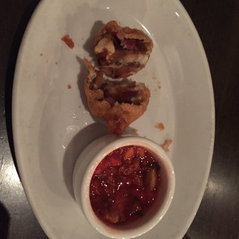 The Salted Pig - Date appetizer: date, bacon, and cream cheese rolled up then fried (5 pieces) and set with a strawberry dip. - Gastropubs Near Me - Riverside, California The Salted Pig - Date appetizer: date, bacon, and cream cheese rolled up then fried (5 pieces) and set with a strawberry dip. - Gastropubs Near Me - Riverside, California