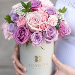 JoyBox Fine Flowers - Lavender Love arrangement in our Grey Luxe box