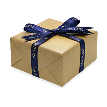 Na Hoku - golden gift wrapped box and blue ribbon with golden Na Hoku print - Jewelry Near Me - Dallas, Texas Na Hoku - golden gift wrapped box and blue ribbon with golden Na Hoku print - Jewelry Near Me - Dallas, Texas