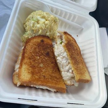 Hunger Paynes - Crab melt with homemade potato salad - Food Trucks Near Me - Gold Beach, Oregon Hunger Paynes - Crab melt with homemade potato salad - Food Trucks Near Me - Gold Beach, Oregon