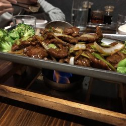 Tao Dumplings - Mongolian beef on sizzling hot plate. Yum.