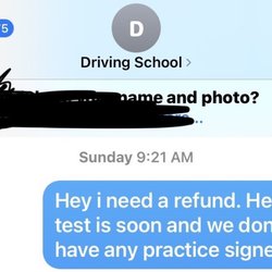 Aim Driving School - One of my adult children (not my new driver) grabbed my phone and texted this because they were pissed about the situation.