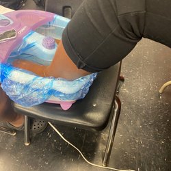 Brittany Beauty Academy Brooklyn - Practicing pedicure in the basement with mo pedicure chairs