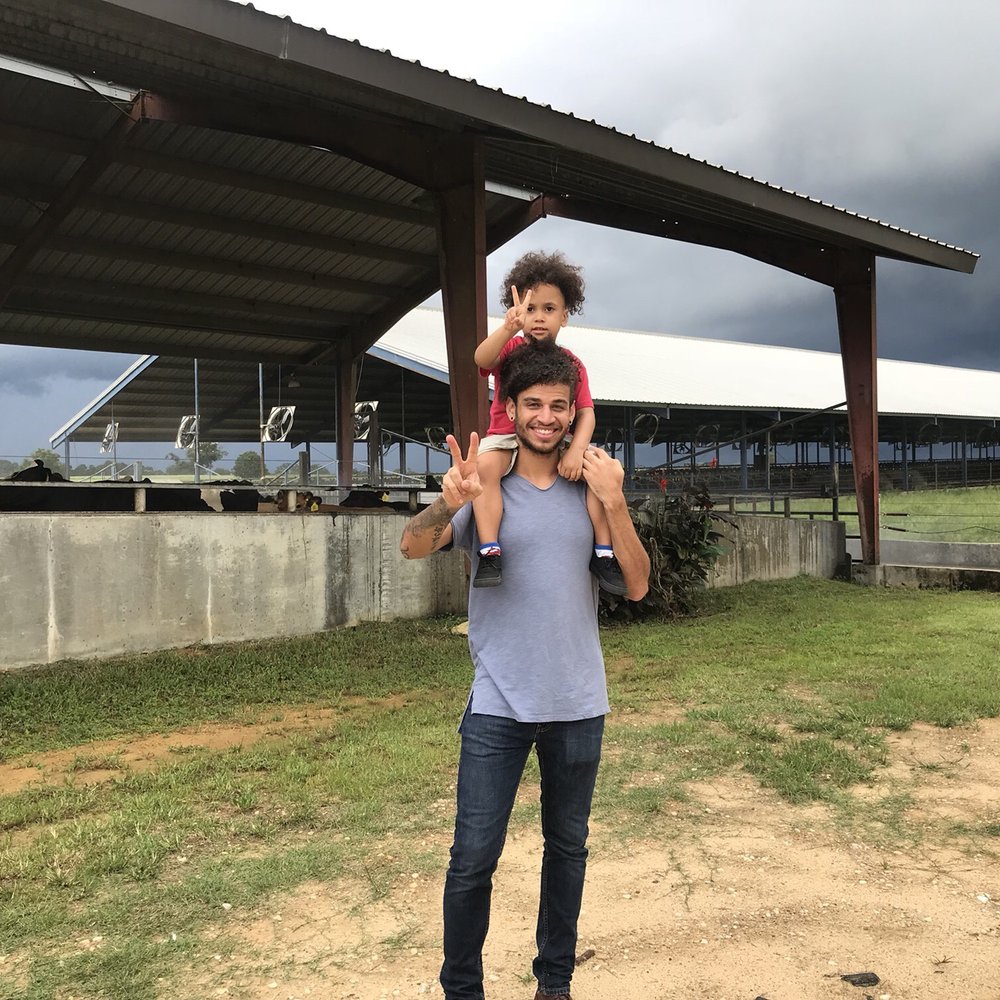 Working Cows Dairy - a man carrying a child on his shoulders - Attraction Farms Near Me - Slocomb, Alabama Working Cows Dairy - a man carrying a child on his shoulders - Attraction Farms Near Me - Slocomb, Alabama
