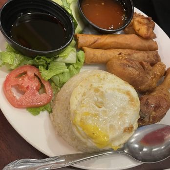 Pho K Plus - Combo plate with fried rice, chicken, egg rolls and salad - Noodles Near Me - Ontario, California