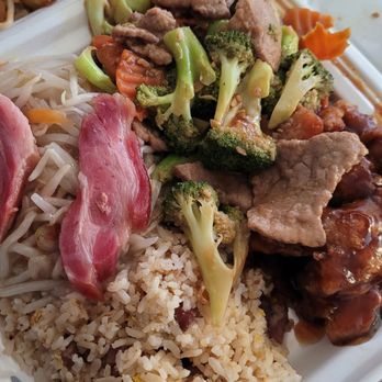 China To Go - The combo plate on special: Beef & Broccoli, Orange Chicken, Fried Rice, and the Pork/Beansprouts. - Chinese Near Me - Clovis, California