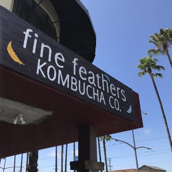 Fine Feathers Kombucha - Corner sign on the main road - Kombucha Near Me - Long Beach, California